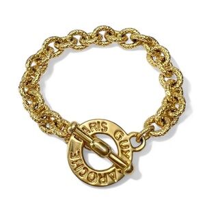 Vintage Guy Laroche Paris Logo Goldtone Textured Chain Link Toggle Bracelet